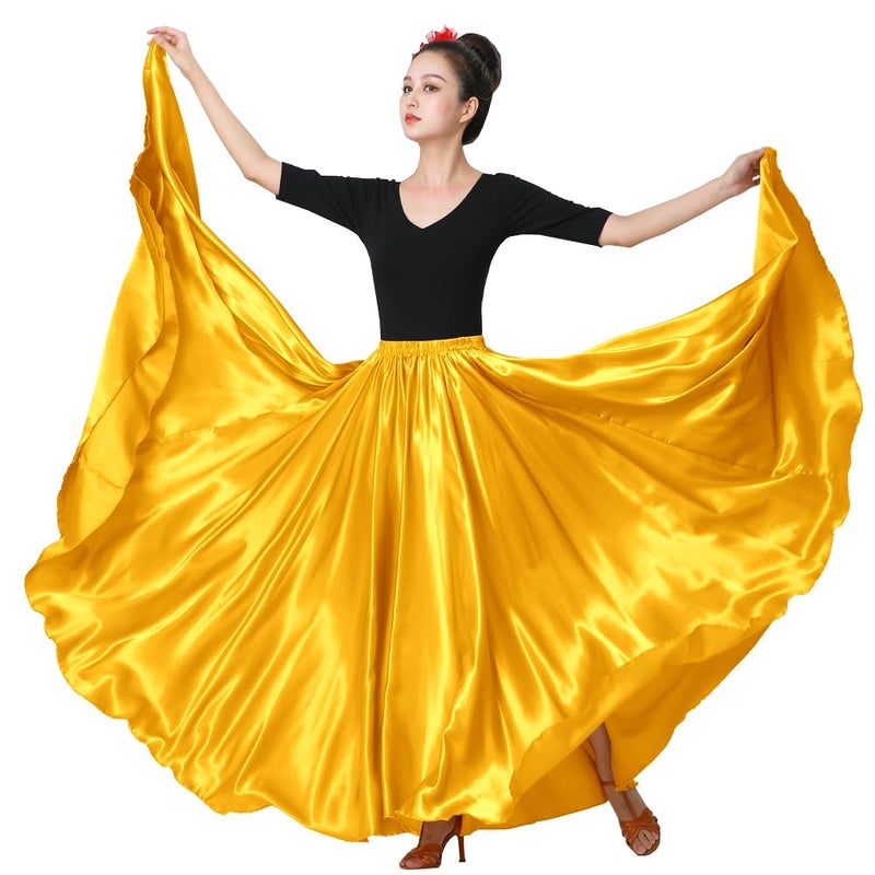 Sancan Women Full Ankle Length Retro Long Maxi Skirt for Dance Gypsy Costume Church Praise Worship Celebration Party Cosplay (Yellow) - Image 2